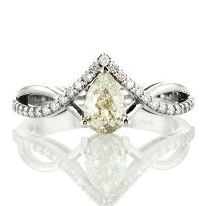Diamond Infinity Engagement Ring Split Shank 0.86 Ct Natural Pear White 14K Gold